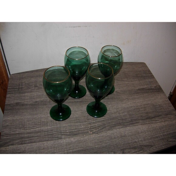4 Vintage Libbey Tear Drop Juniper Gold Trim Wine Glasses - Picture 5 of 5